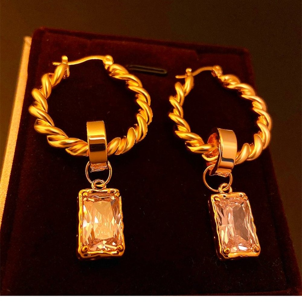 Gold and silver sugar zircon pendant woven circular earrings